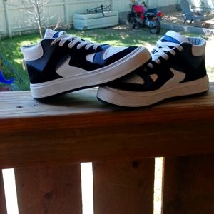 Blue,black, and white sneakers
